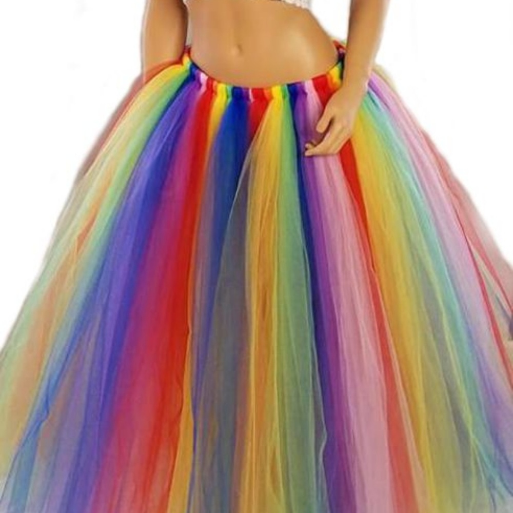 Long and Very Fluffy Rainbow Bright Tulle Skirt